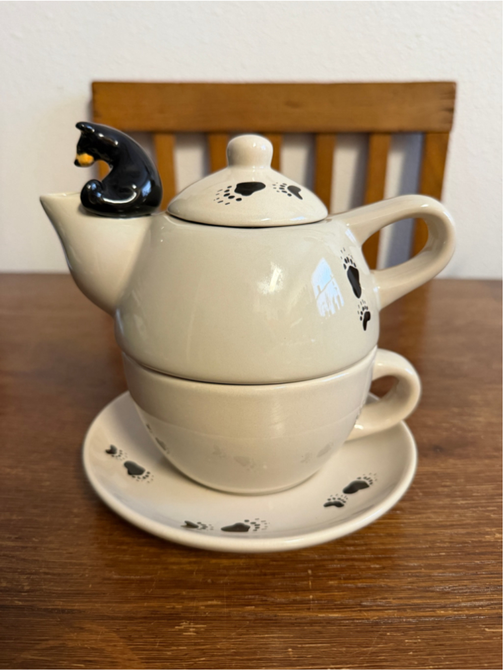 Big Sky Carvers Bearfoots Tea For One Set Jeff Fleming Black Bear Teapot Cup Sau